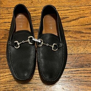 Stylish Black Leather Loafers with Silver Detailing